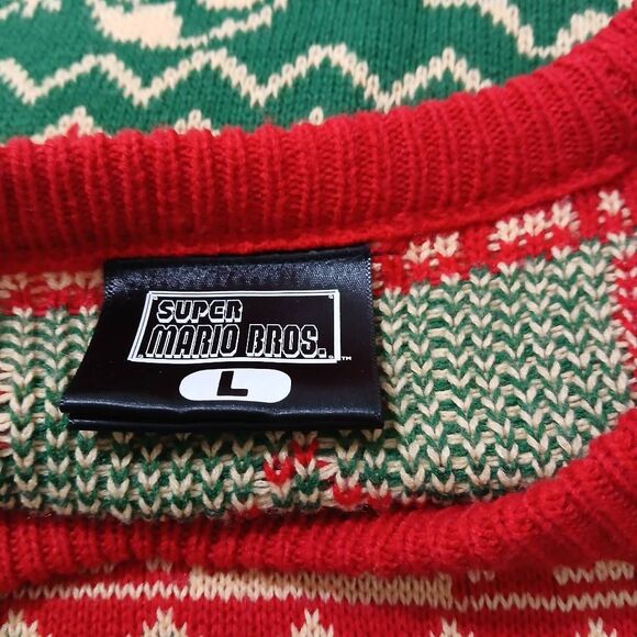 Super Mario mens large ugly Christmas sweater red green - Picture 6 of 7